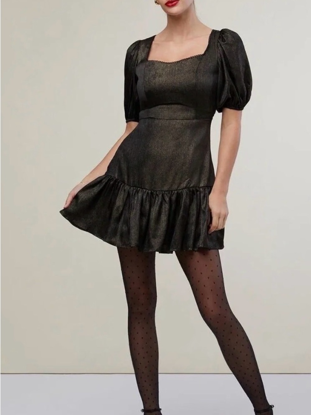 Rachel Parcell Black Puff-Sleeve Ruffle Mini Dress